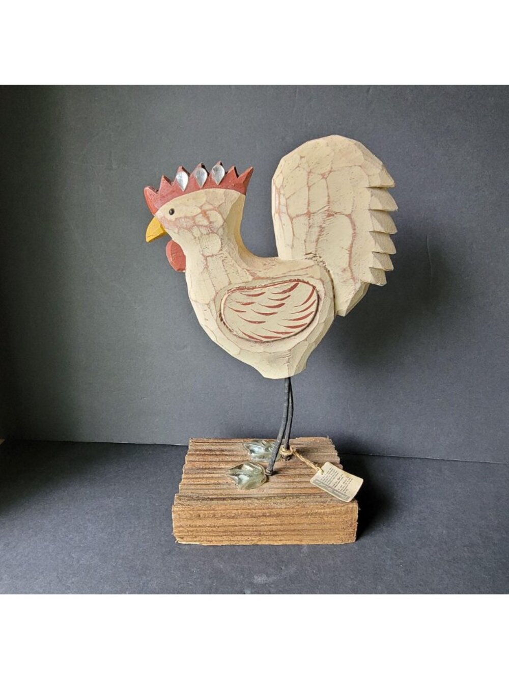 James Haddon Wood Rooster Glass Feet Signed 15" Folk Art Hand Carved mixed medi - Picture 2 of 10